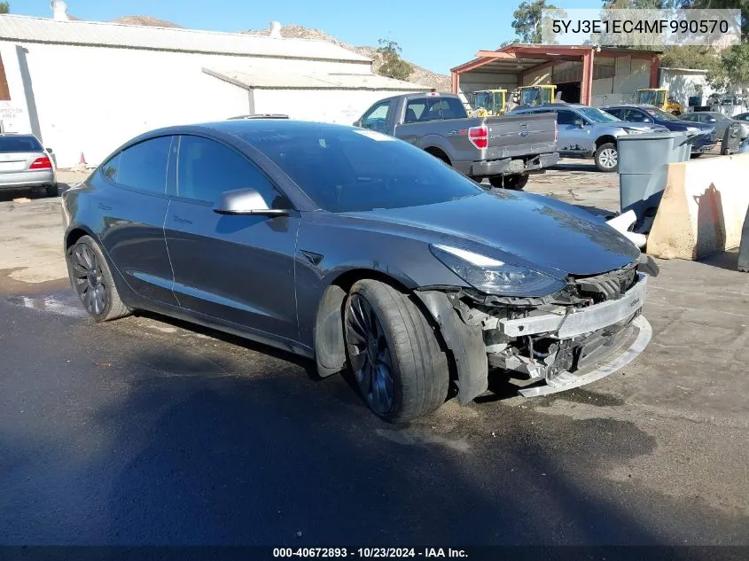 2021 Tesla Model 3 Performance Dual Motor All-Wheel Drive VIN: 5YJ3E1EC4MF990570 Lot: 40672893