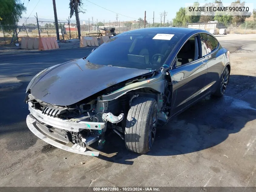 2021 Tesla Model 3 Performance Dual Motor All-Wheel Drive VIN: 5YJ3E1EC4MF990570 Lot: 40672893