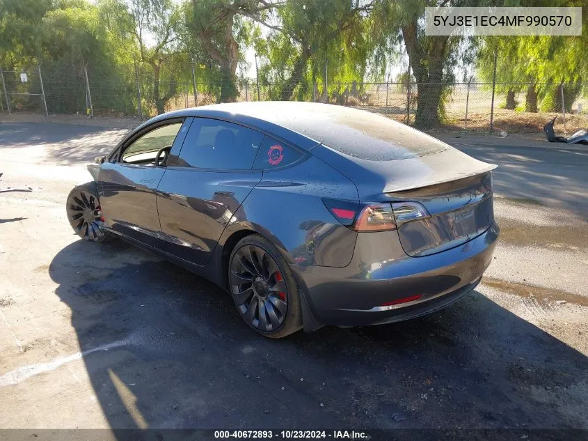 2021 Tesla Model 3 Performance Dual Motor All-Wheel Drive VIN: 5YJ3E1EC4MF990570 Lot: 40672893