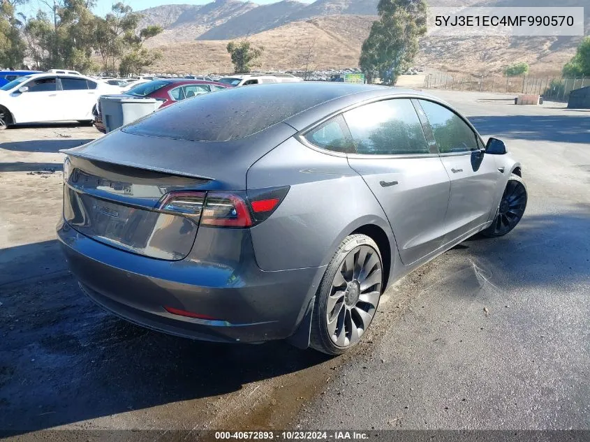 2021 Tesla Model 3 Performance Dual Motor All-Wheel Drive VIN: 5YJ3E1EC4MF990570 Lot: 40672893