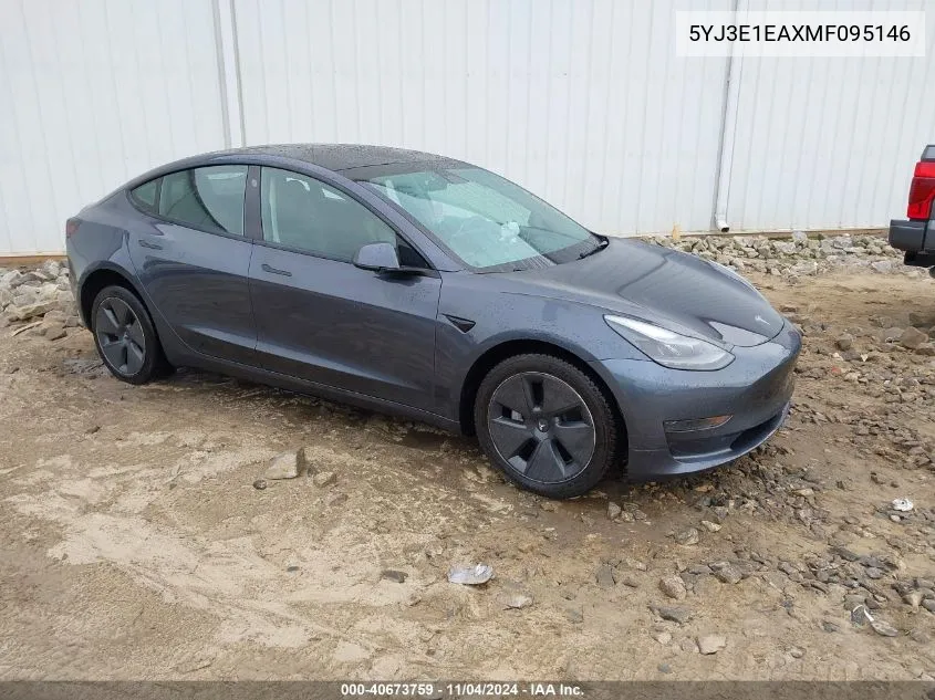 2021 Tesla Model 3 Standard Range Plus Rear-Wheel Drive VIN: 5YJ3E1EAXMF095146 Lot: 40673759