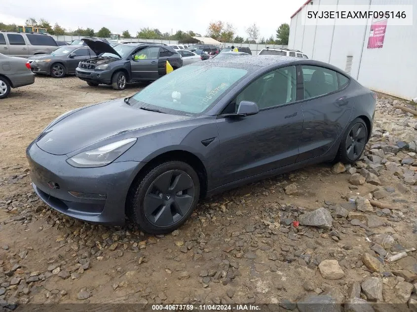 2021 Tesla Model 3 Standard Range Plus Rear-Wheel Drive VIN: 5YJ3E1EAXMF095146 Lot: 40673759