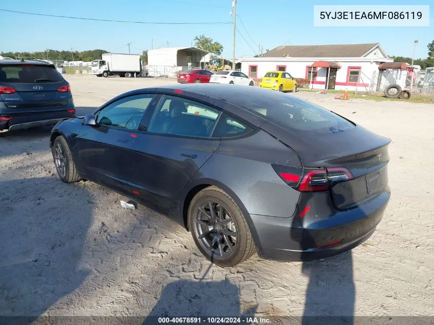 5YJ3E1EA6MF086119 2021 Tesla Model 3 Standard Range Plus Rear-Wheel Drive