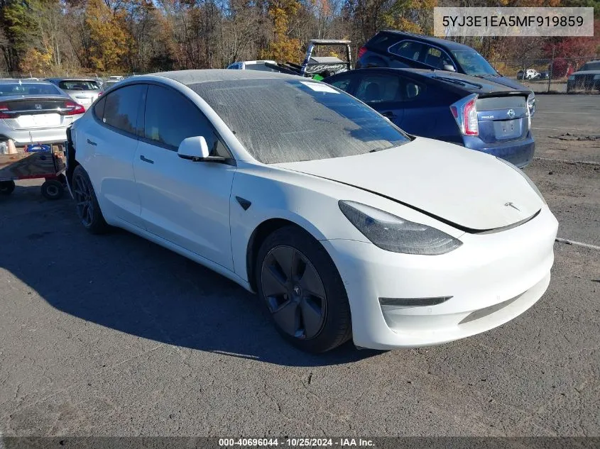 2021 Tesla Model 3 Standard Range Plus Rear-Wheel Drive VIN: 5YJ3E1EA5MF919859 Lot: 40696044