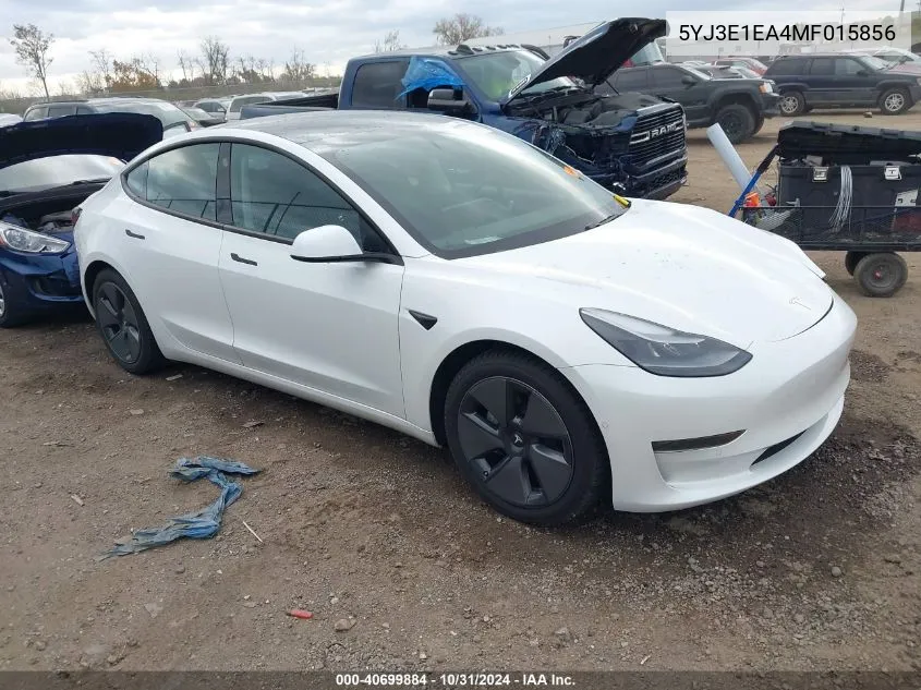 2021 Tesla Model 3 Standard Range Plus Rear-Wheel Drive VIN: 5YJ3E1EA4MF015856 Lot: 40699884