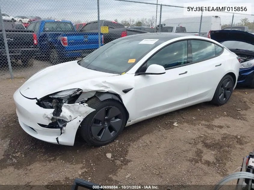 2021 Tesla Model 3 Standard Range Plus Rear-Wheel Drive VIN: 5YJ3E1EA4MF015856 Lot: 40699884