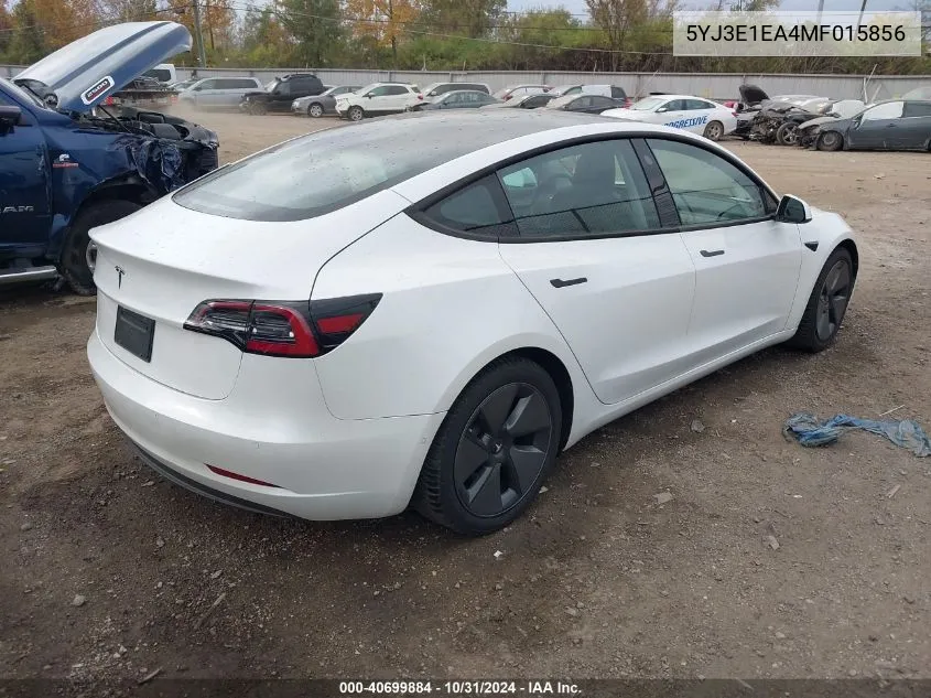 2021 Tesla Model 3 Standard Range Plus Rear-Wheel Drive VIN: 5YJ3E1EA4MF015856 Lot: 40699884