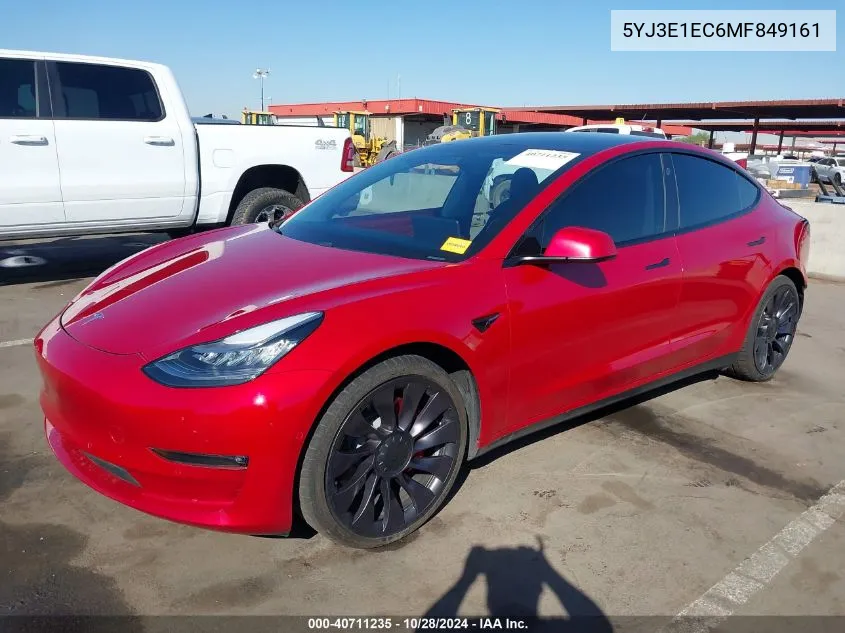 2021 Tesla Model 3 Performance Dual Motor All-Wheel Drive VIN: 5YJ3E1EC6MF849161 Lot: 40711235