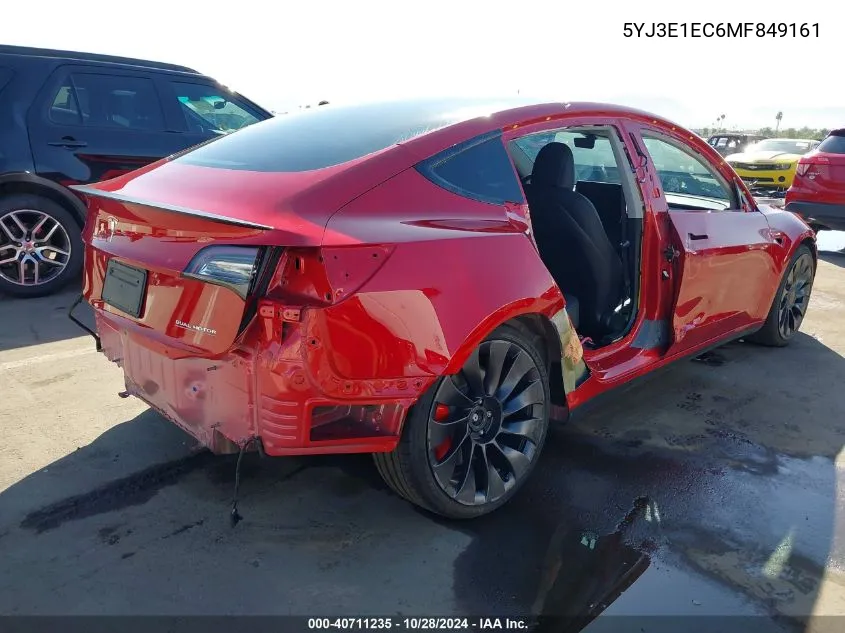 2021 Tesla Model 3 Performance Dual Motor All-Wheel Drive VIN: 5YJ3E1EC6MF849161 Lot: 40711235