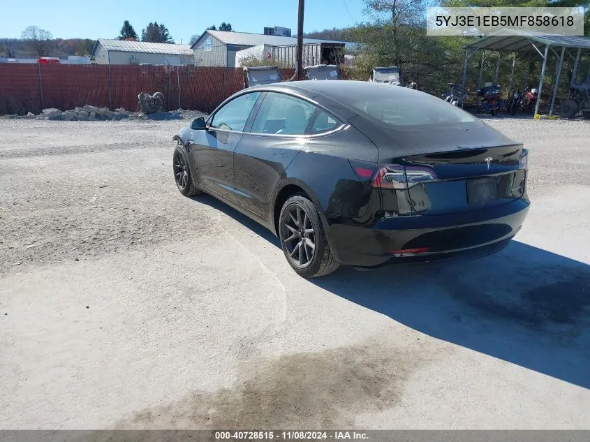 2021 Tesla Model 3 Long Range Dual Motor All-Wheel Drive VIN: 5YJ3E1EB5MF858618 Lot: 40728515