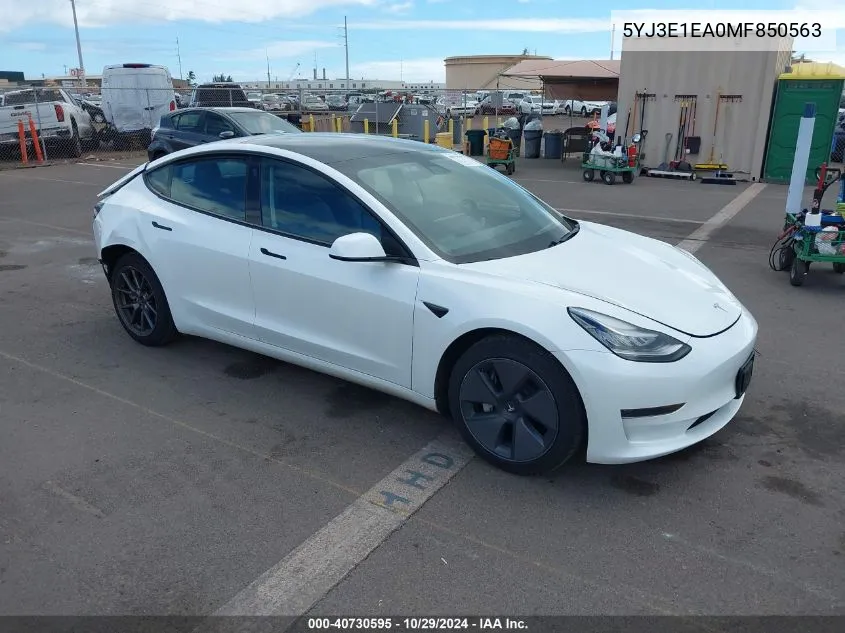 2021 Tesla Model 3 Standard Range Plus Rear-Wheel Drive VIN: 5YJ3E1EA0MF850563 Lot: 40730595