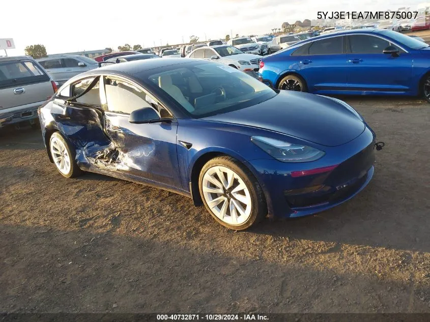 2021 Tesla Model 3 Standard Range Plus Rear-Wheel Drive VIN: 5YJ3E1EA7MF875007 Lot: 40732871