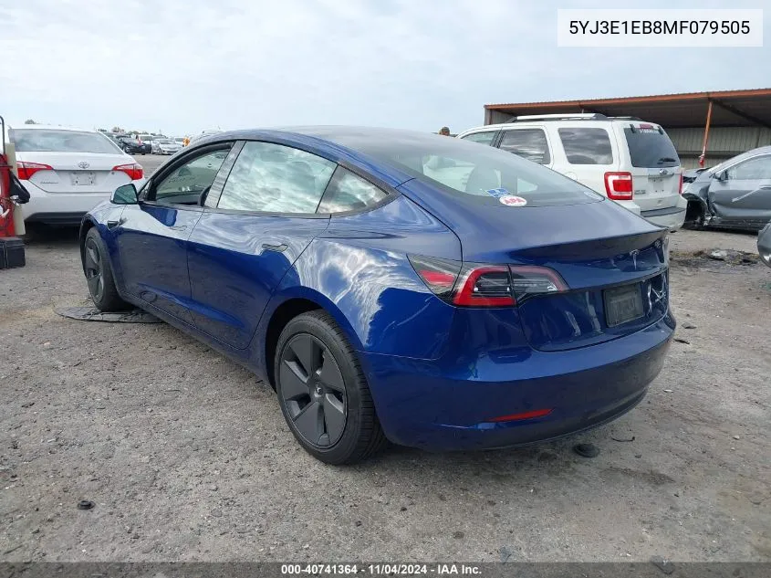 2021 Tesla Model 3 VIN: 5YJ3E1EB8MF079505 Lot: 40741364