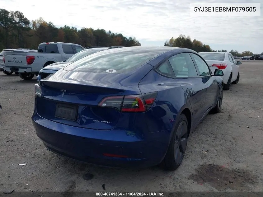 2021 Tesla Model 3 VIN: 5YJ3E1EB8MF079505 Lot: 40741364