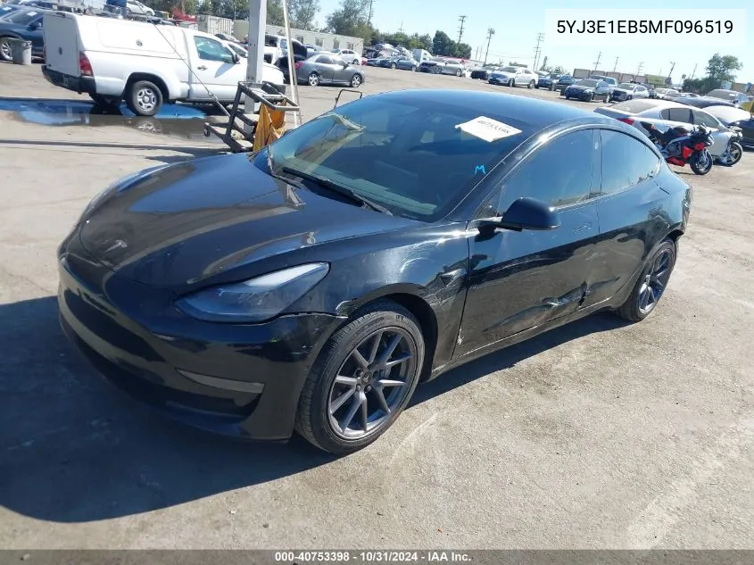 2021 Tesla Model 3 Long Range Dual Motor All-Wheel Drive VIN: 5YJ3E1EB5MF096519 Lot: 40753398