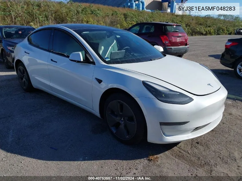 2021 Tesla Model 3 Standard Range Plus Rear-Wheel Drive VIN: 5YJ3E1EA5MF048283 Lot: 40753557