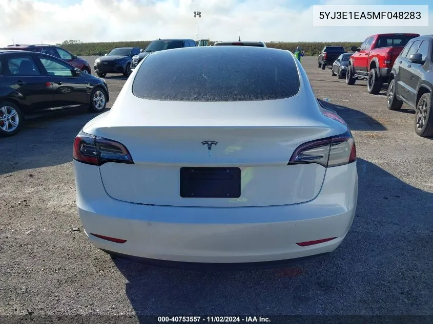 2021 Tesla Model 3 Standard Range Plus Rear-Wheel Drive VIN: 5YJ3E1EA5MF048283 Lot: 40753557