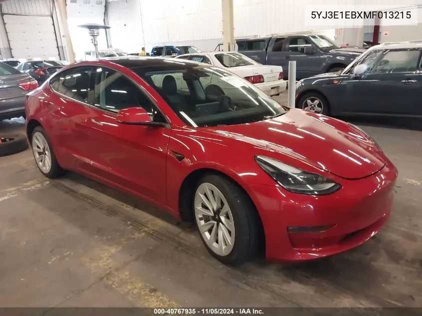 2021 Tesla Model 3 Long Range Dual Motor All-Wheel Drive VIN: 5YJ3E1EBXMF013215 Lot: 40767935