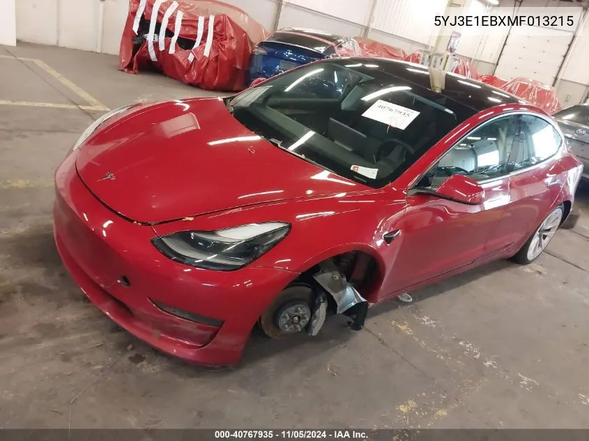 2021 Tesla Model 3 Long Range Dual Motor All-Wheel Drive VIN: 5YJ3E1EBXMF013215 Lot: 40767935