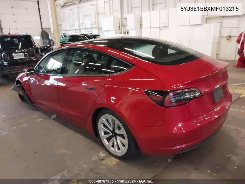 2021 Tesla Model 3 Long Range Dual Motor All-Wheel Drive VIN: 5YJ3E1EBXMF013215 Lot: 40767935