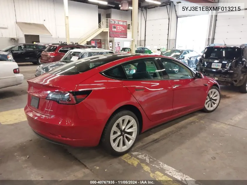 2021 Tesla Model 3 Long Range Dual Motor All-Wheel Drive VIN: 5YJ3E1EBXMF013215 Lot: 40767935