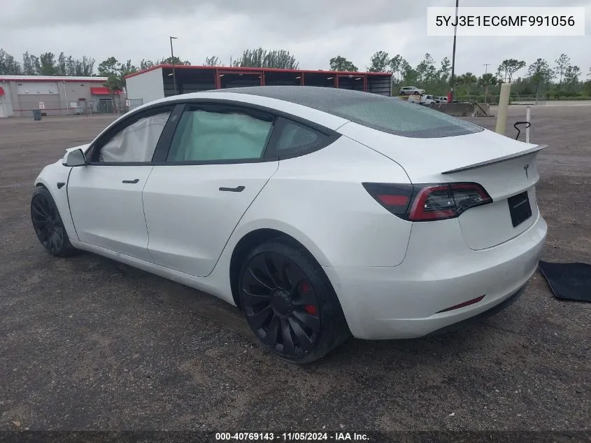 2021 Tesla Model 3 Performance Dual Motor All-Wheel Drive VIN: 5YJ3E1EC6MF991056 Lot: 40769143