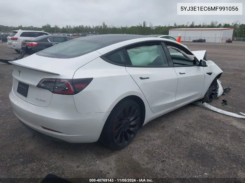 2021 Tesla Model 3 Performance Dual Motor All-Wheel Drive VIN: 5YJ3E1EC6MF991056 Lot: 40769143