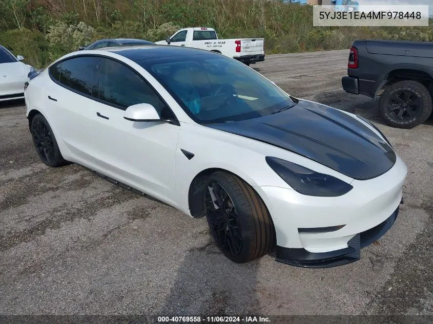 2021 Tesla Model 3 Standard Range Plus Rear-Wheel Drive VIN: 5YJ3E1EA4MF978448 Lot: 40769558