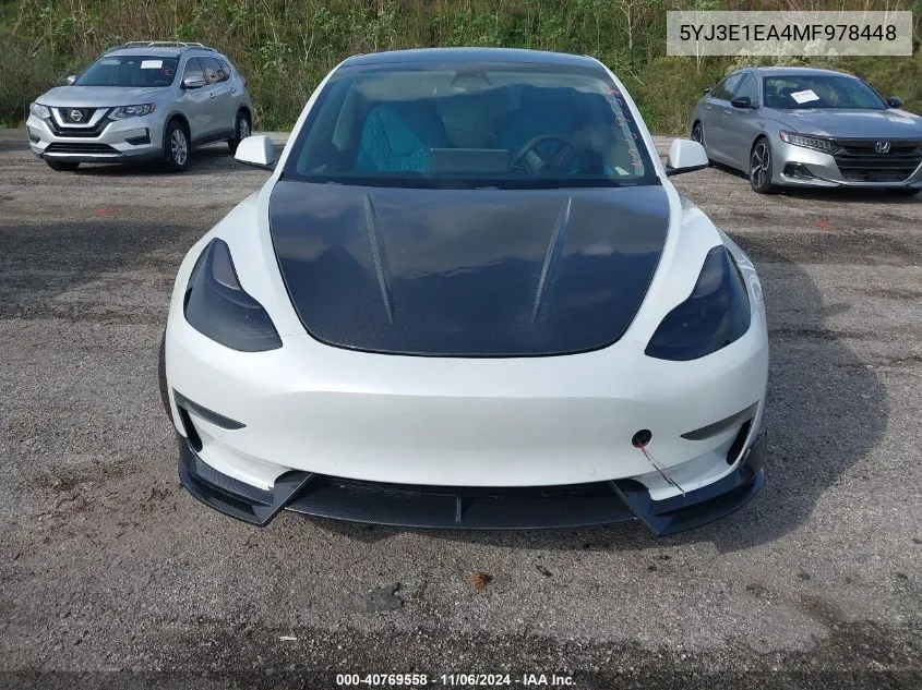 2021 Tesla Model 3 Standard Range Plus Rear-Wheel Drive VIN: 5YJ3E1EA4MF978448 Lot: 40769558