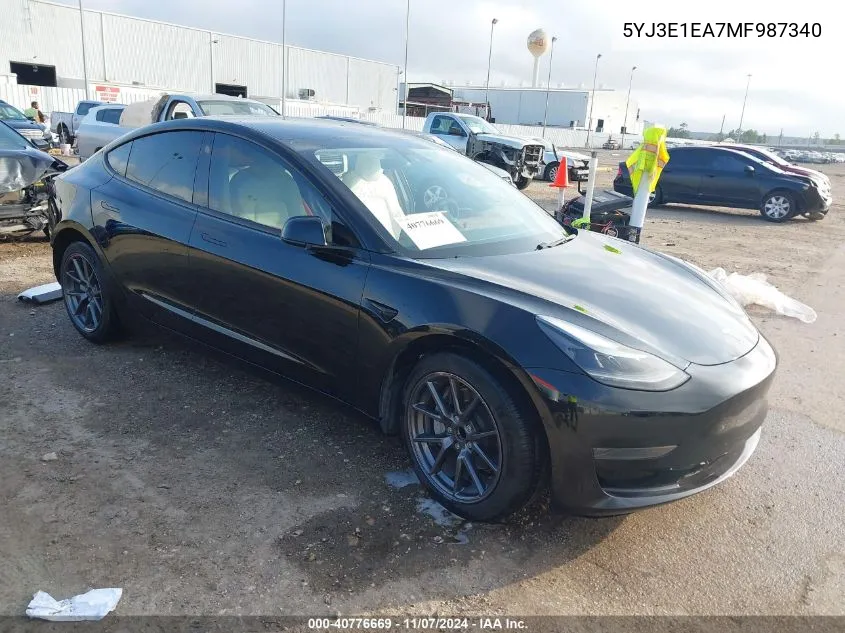 2021 Tesla Model 3 Standard Range Plus Rear-Wheel Drive VIN: 5YJ3E1EA7MF987340 Lot: 40776669