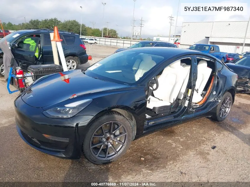 2021 Tesla Model 3 Standard Range Plus Rear-Wheel Drive VIN: 5YJ3E1EA7MF987340 Lot: 40776669