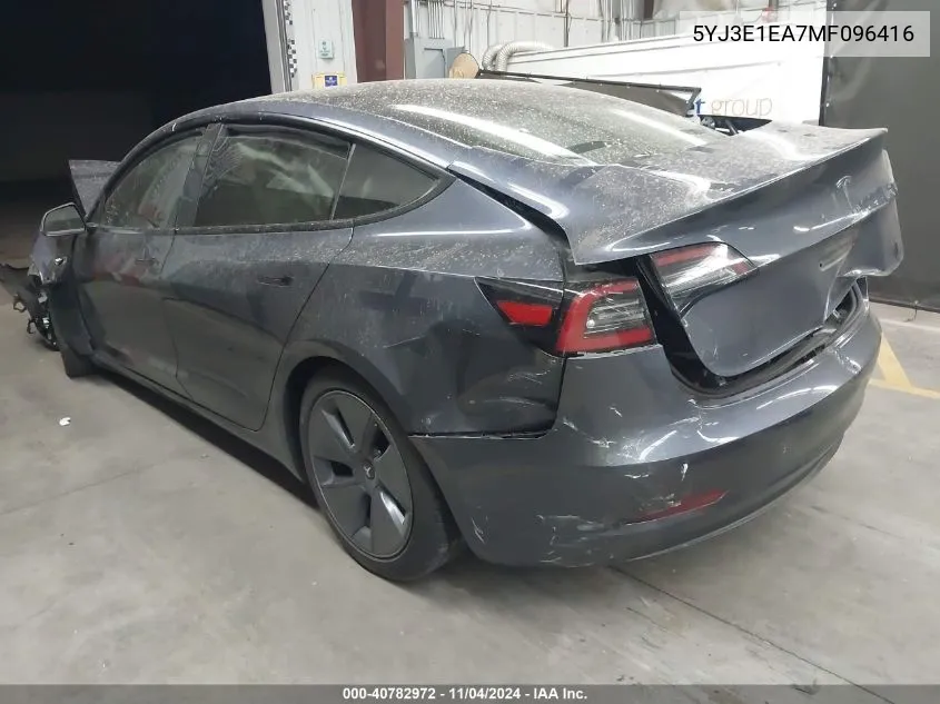 2021 Tesla Model 3 Standard Range Plus Rear-Wheel Drive VIN: 5YJ3E1EA7MF096416 Lot: 40782972