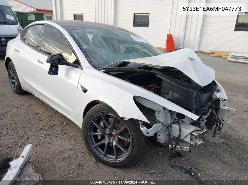 2021 Tesla Model 3 Standard Range Plus Rear-Wheel Drive VIN: 5YJ3E1EA6MF047773 Lot: 40785475