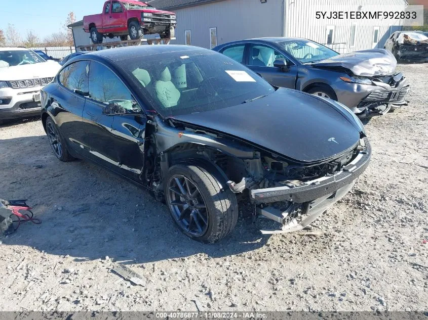 2021 Tesla Model 3 Long Range Dual Motor All-Wheel Drive VIN: 5YJ3E1EBXMF992833 Lot: 40786877