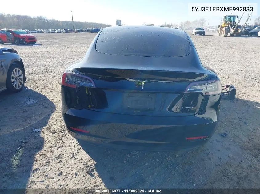 2021 Tesla Model 3 Long Range Dual Motor All-Wheel Drive VIN: 5YJ3E1EBXMF992833 Lot: 40786877