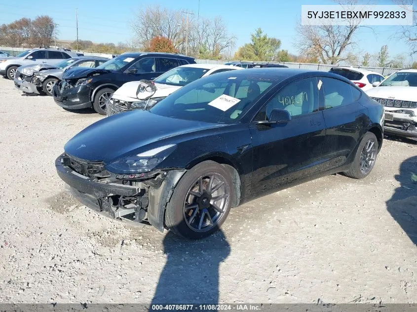 2021 Tesla Model 3 Long Range Dual Motor All-Wheel Drive VIN: 5YJ3E1EBXMF992833 Lot: 40786877