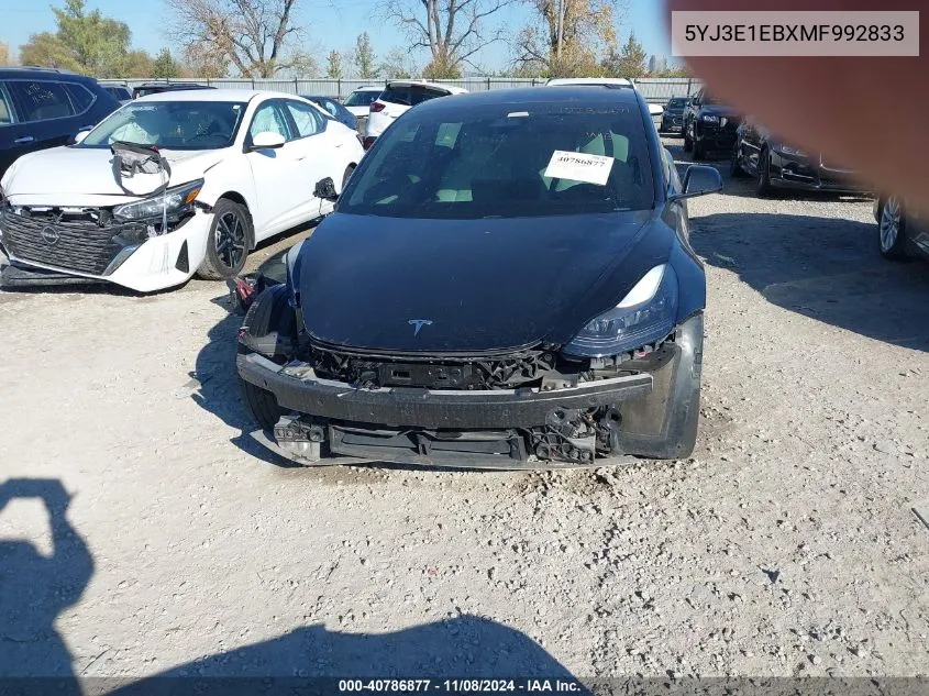 2021 Tesla Model 3 Long Range Dual Motor All-Wheel Drive VIN: 5YJ3E1EBXMF992833 Lot: 40786877