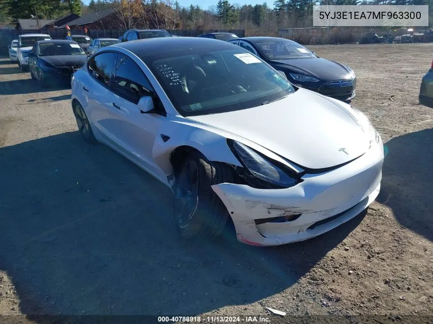 2021 Tesla Model 3 Standard Range Plus Rear-Wheel Drive VIN: 5YJ3E1EA7MF963300 Lot: 40788918