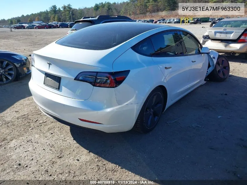 2021 Tesla Model 3 Standard Range Plus Rear-Wheel Drive VIN: 5YJ3E1EA7MF963300 Lot: 40788918