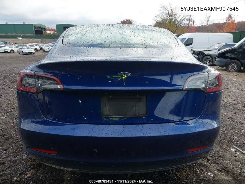 2021 Tesla Model 3 Standard Range Plus Rear-Wheel Drive VIN: 5YJ3E1EAXMF907545 Lot: 40789491