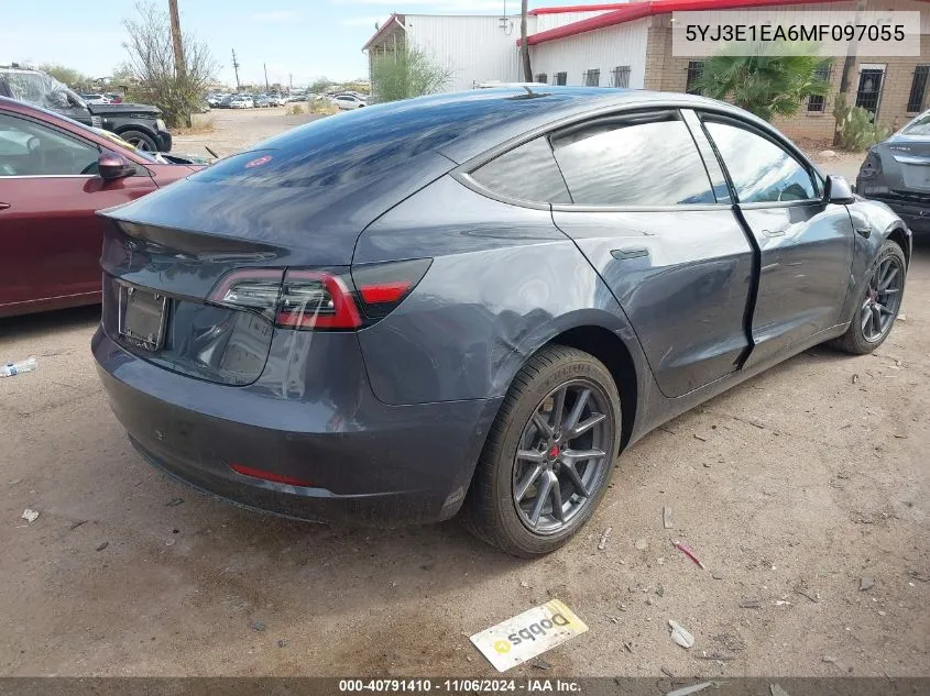 2021 Tesla Model 3 Standard Range Plus Rear-Wheel Drive VIN: 5YJ3E1EA6MF097055 Lot: 40791410