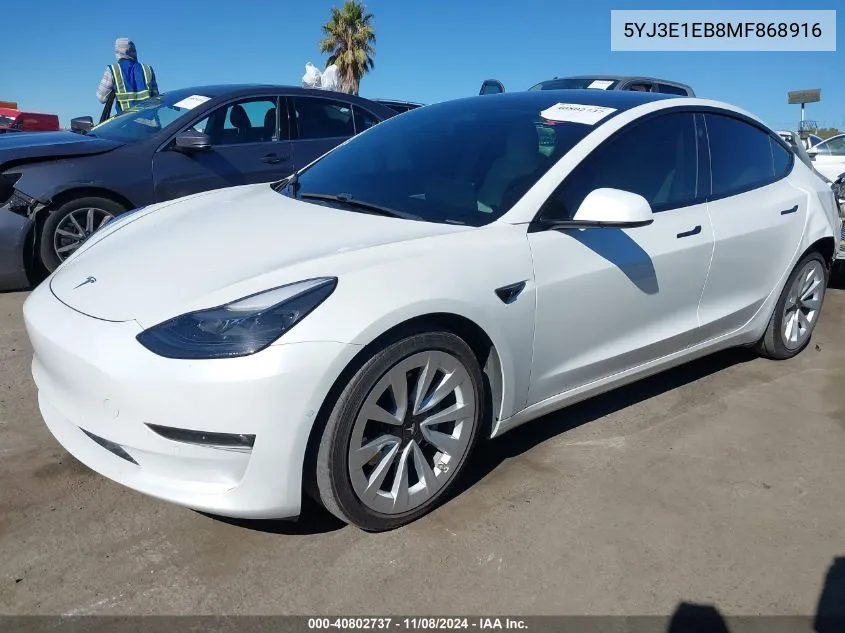 2021 Tesla Model 3 Long Range Dual Motor All-Wheel Drive VIN: 5YJ3E1EB8MF868916 Lot: 40802737