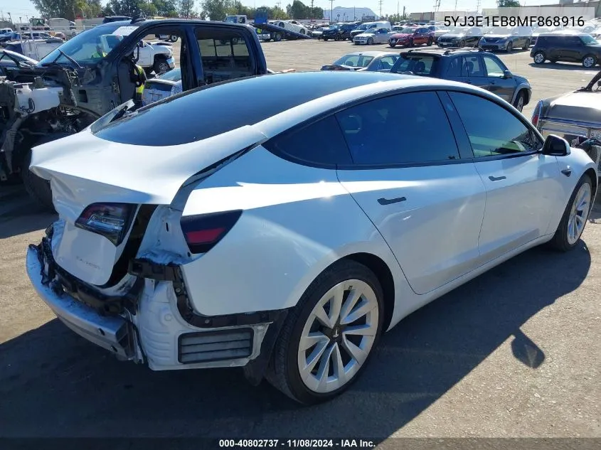 2021 Tesla Model 3 Long Range Dual Motor All-Wheel Drive VIN: 5YJ3E1EB8MF868916 Lot: 40802737