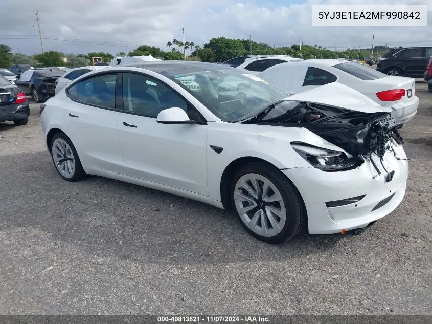 2021 Tesla Model 3 Standard Range Plus Rear-Wheel Drive VIN: 5YJ3E1EA2MF990842 Lot: 40813821