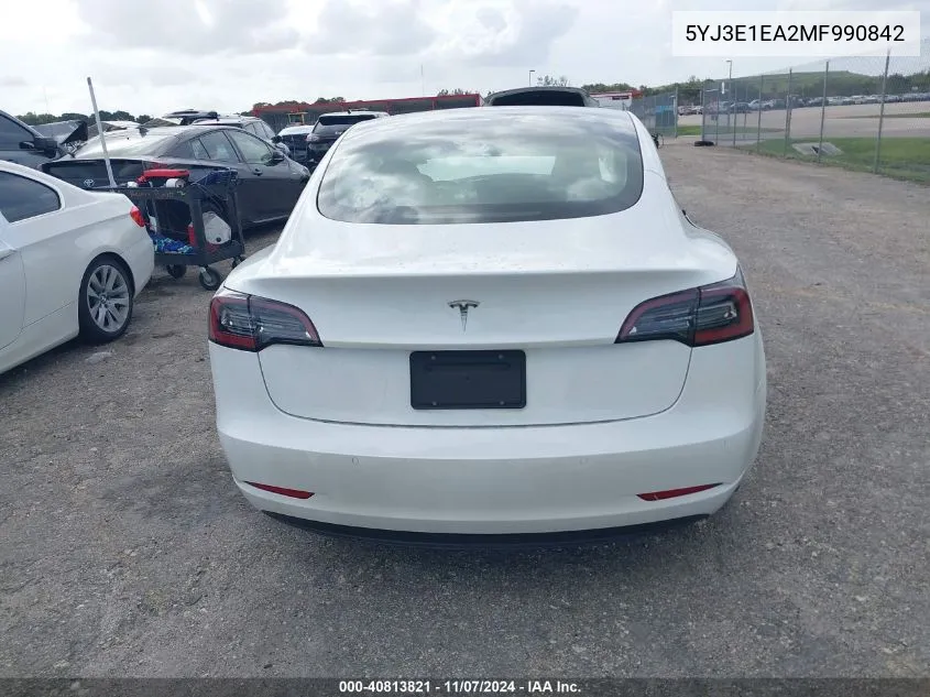 2021 Tesla Model 3 Standard Range Plus Rear-Wheel Drive VIN: 5YJ3E1EA2MF990842 Lot: 40813821