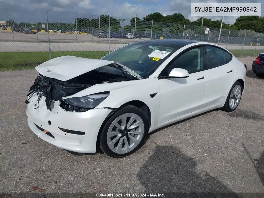 2021 Tesla Model 3 Standard Range Plus Rear-Wheel Drive VIN: 5YJ3E1EA2MF990842 Lot: 40813821