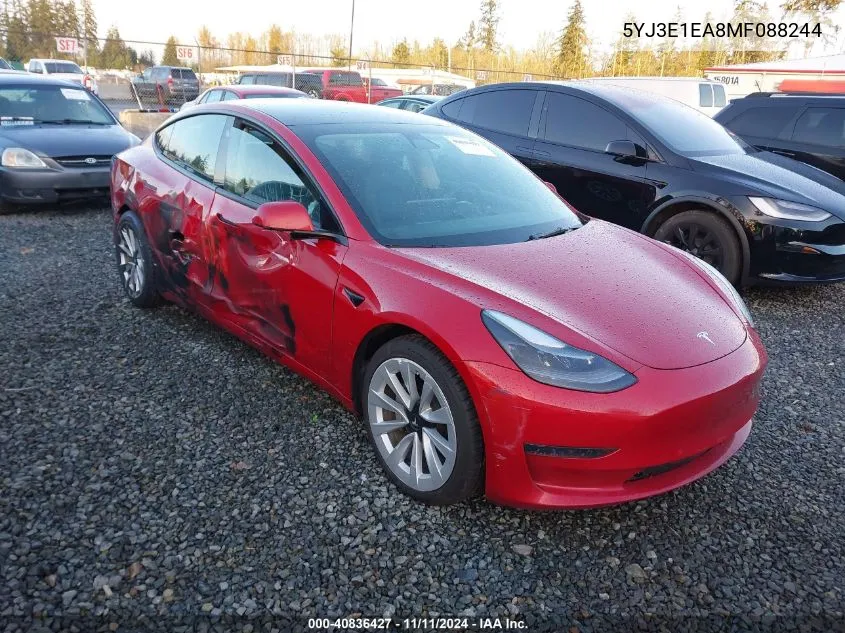 2021 Tesla Model 3 Standard Range Plus Rear-Wheel Drive VIN: 5YJ3E1EA8MF088244 Lot: 40836427