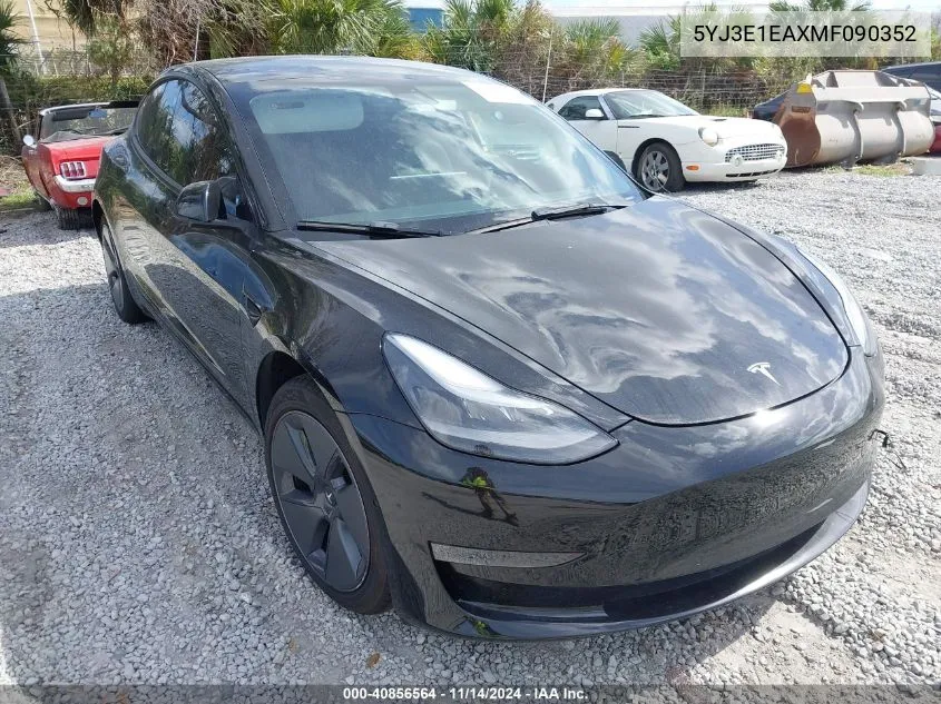 2021 Tesla Model 3 Standard Range Plus Rear-Wheel Drive VIN: 5YJ3E1EAXMF090352 Lot: 40856564