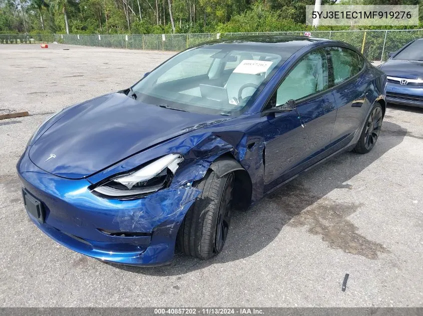 2021 Tesla Model 3 Performance Dual Motor All-Wheel Drive VIN: 5YJ3E1EC1MF919276 Lot: 40857202