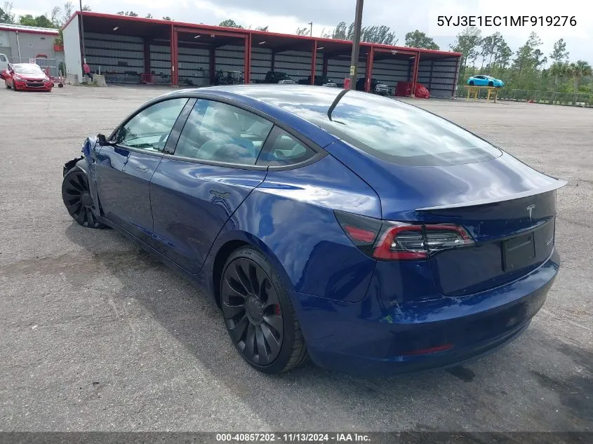 2021 Tesla Model 3 Performance Dual Motor All-Wheel Drive VIN: 5YJ3E1EC1MF919276 Lot: 40857202